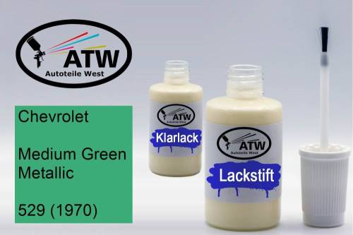 Chevrolet, Medium Green Metallic, 529 (1970): 20ml Lackstift + 20ml Klarlack - Set, von ATW Autoteile West.